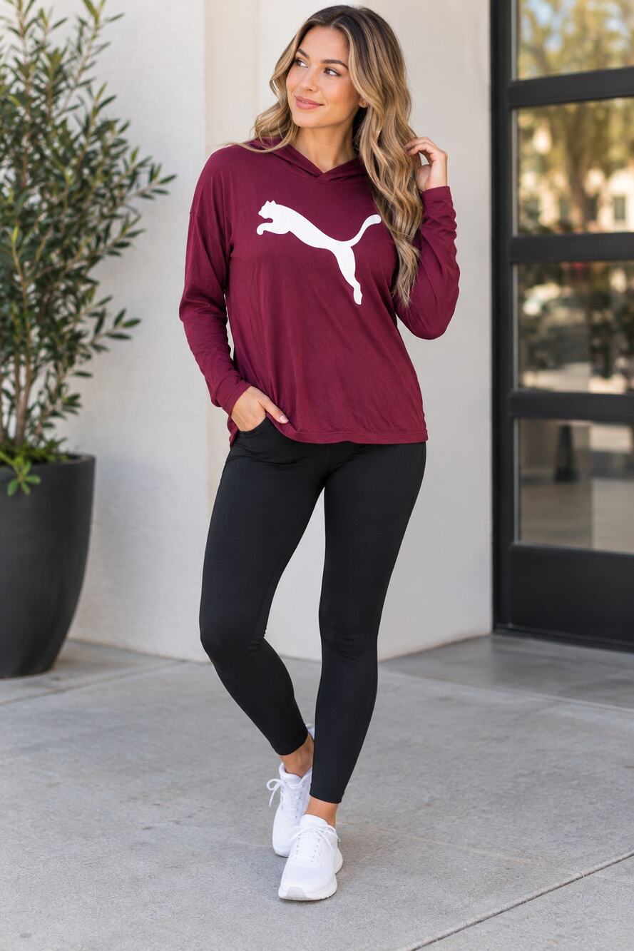 PUMA Women’s Burgundy Lightweight Pullover Hooded Athletic Top | Size S